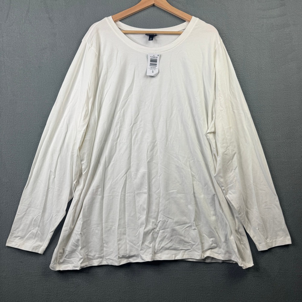 Torrid Bright White‎ Light Weight Cotton Span Long Sleeve Fitted Tee 5 5X 28 NEW